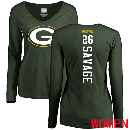 Green Bay Packers Green Women #26 Savage Darnell Backer Nike NFL Long Sleeve T Shirt->nfl t-shirts->Sports Accessory